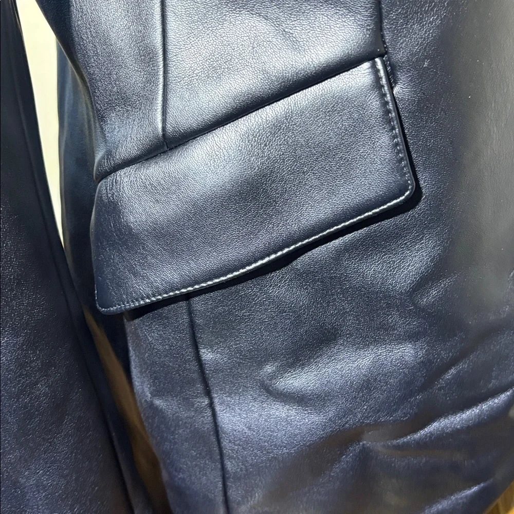 Good American Black Faux Leather Sculpted Blazer, Zipper detail on arms, size 2